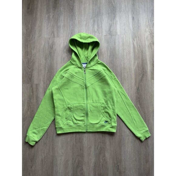 Rare Vintage Nike Swoosh Full Zip Hoodie Green Youth Kid XL Sports Gym Hype - Picture 1 of 9